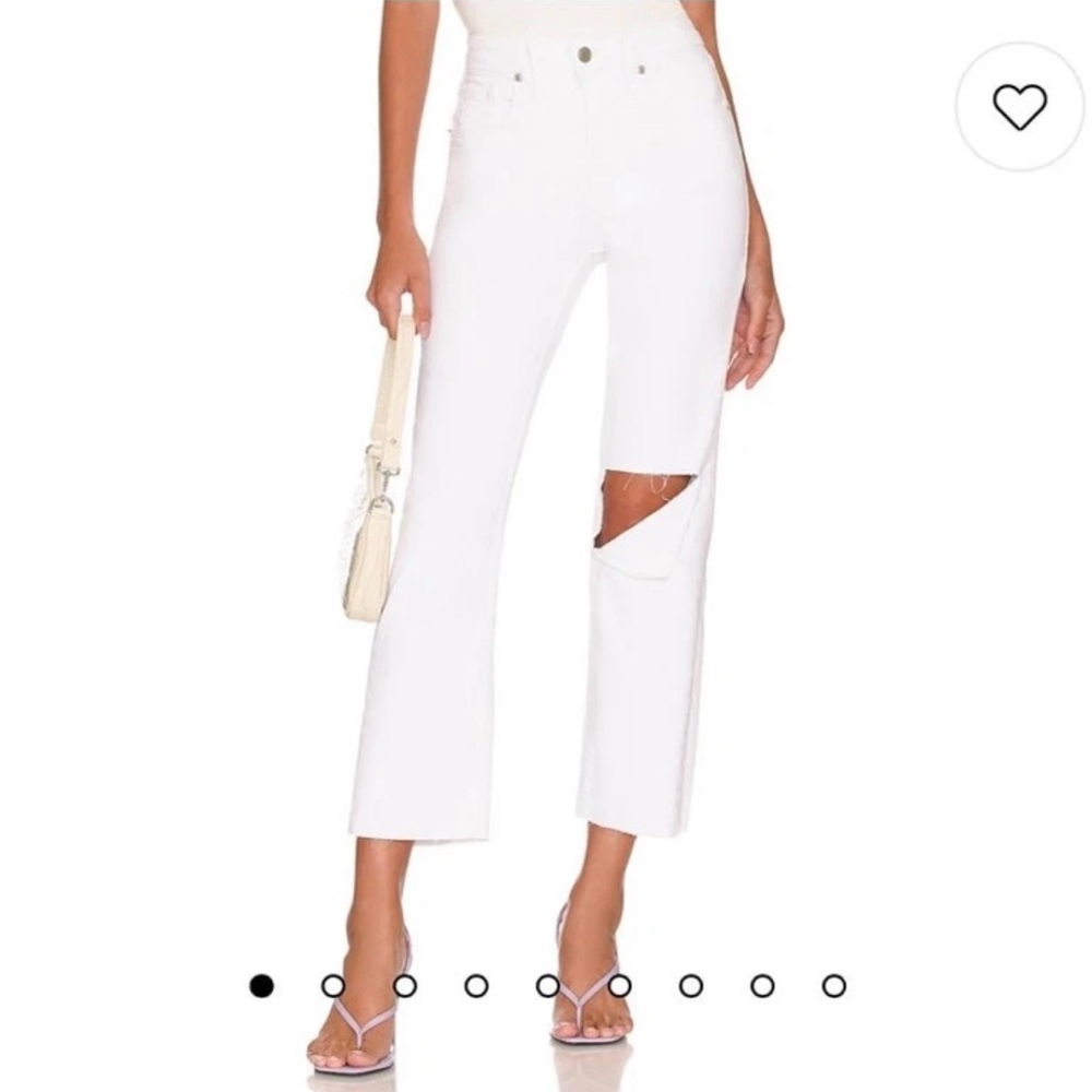 Good American Women's Good Icon Crop Distressed Jeans White Size 16